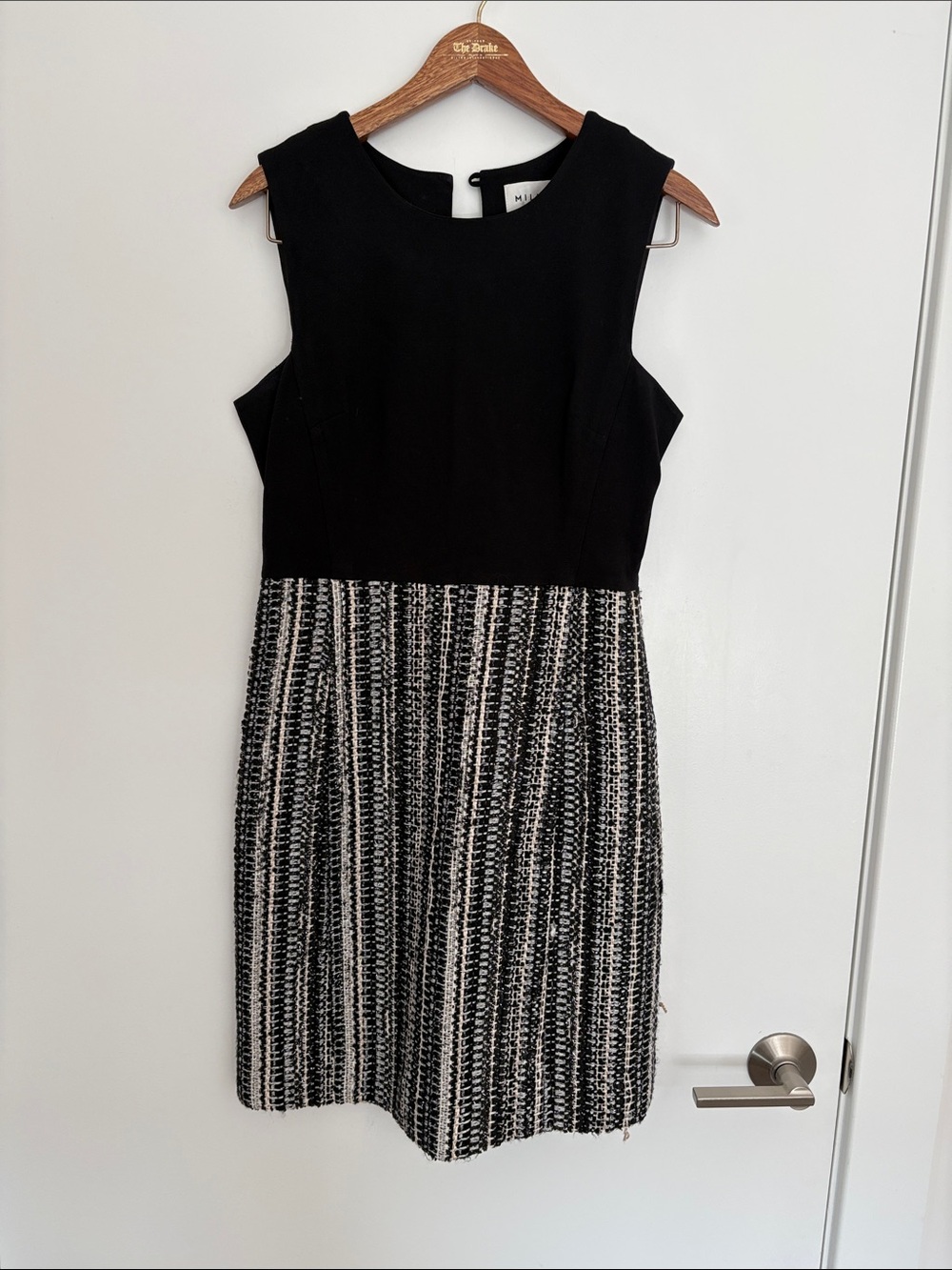 Milly Black & White Tweed Bodice Sheath Dress
